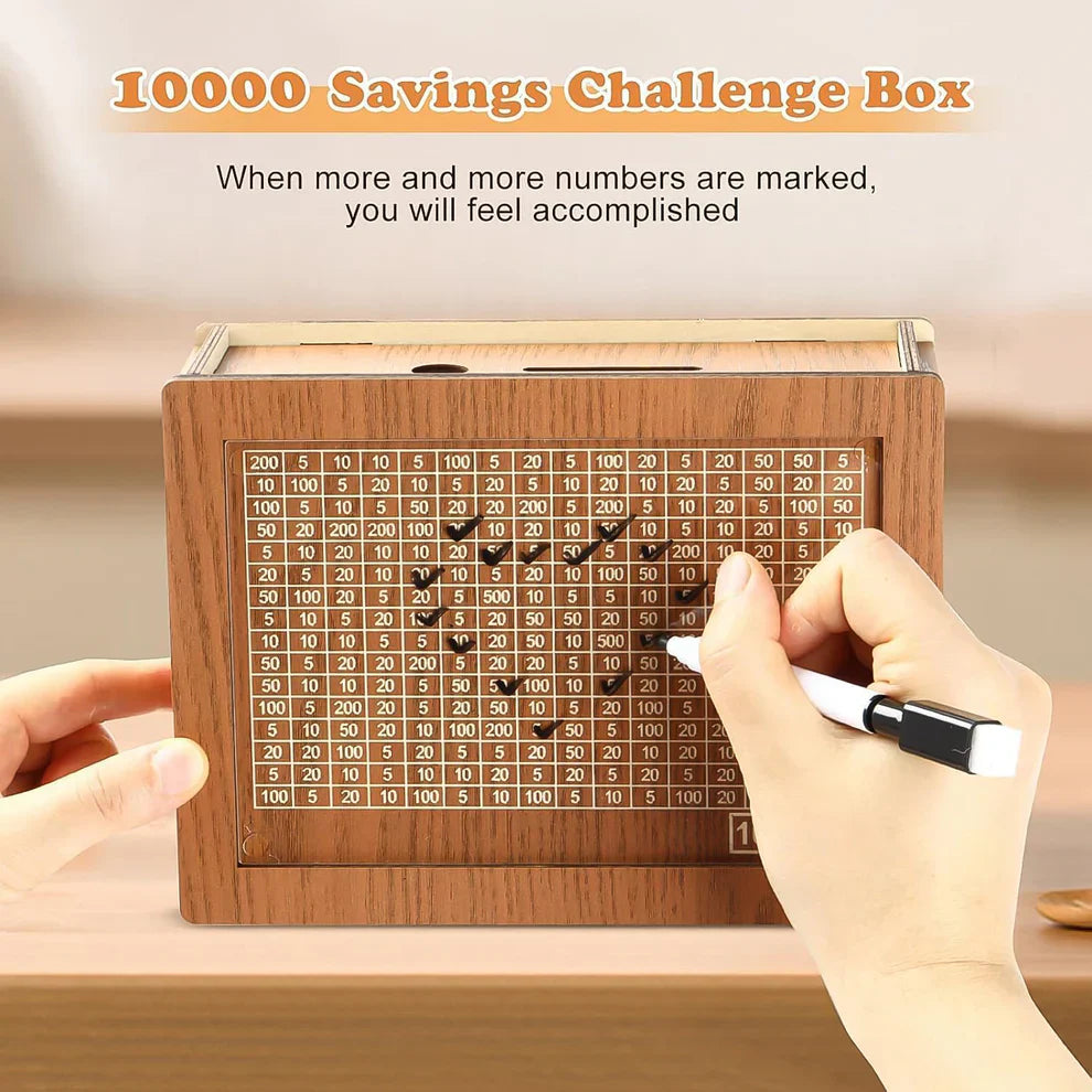 Wooden Money Bank Box for Saving ₹1 Lakh – DIY Tracker Piggy Bank for Kids & Adults