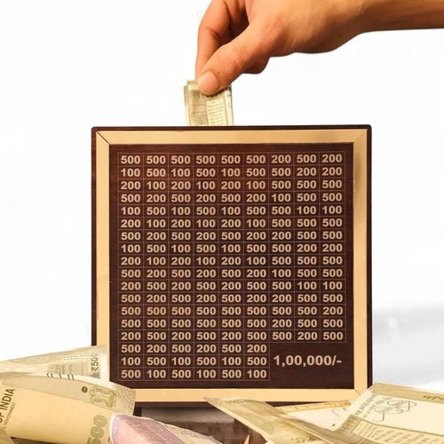 Wooden Money Bank Box for Saving ₹1 Lakh – DIY Tracker Piggy Bank for Kids & Adults
