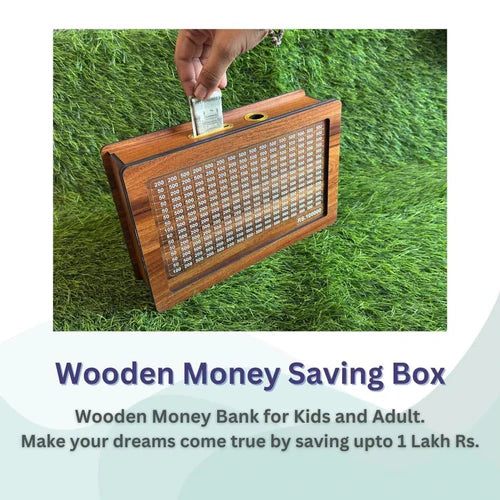 Wooden Money Bank Box for Saving ₹1 Lakh – DIY Tracker Piggy Bank for Kids & Adults