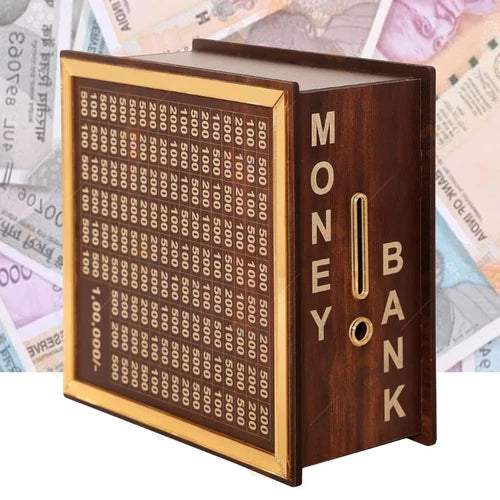 Wooden Money Bank Box for Saving ₹1 Lakh – DIY Tracker Piggy Bank for Kids & Adults
