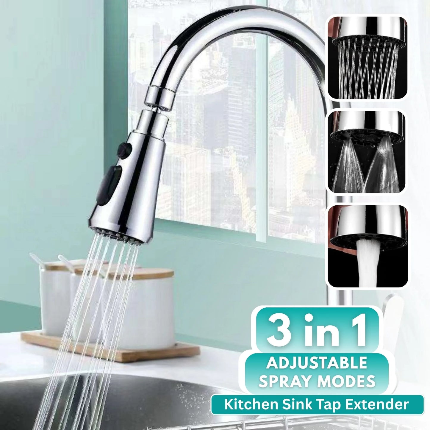 Tap Extender for Kitchen Sink – 360° Flexible Faucet Extension Attachment | 3-Mode Water-Saving Kitchen Tap Aerator Shower | Sink Tap Extension for Basin & Wash Area