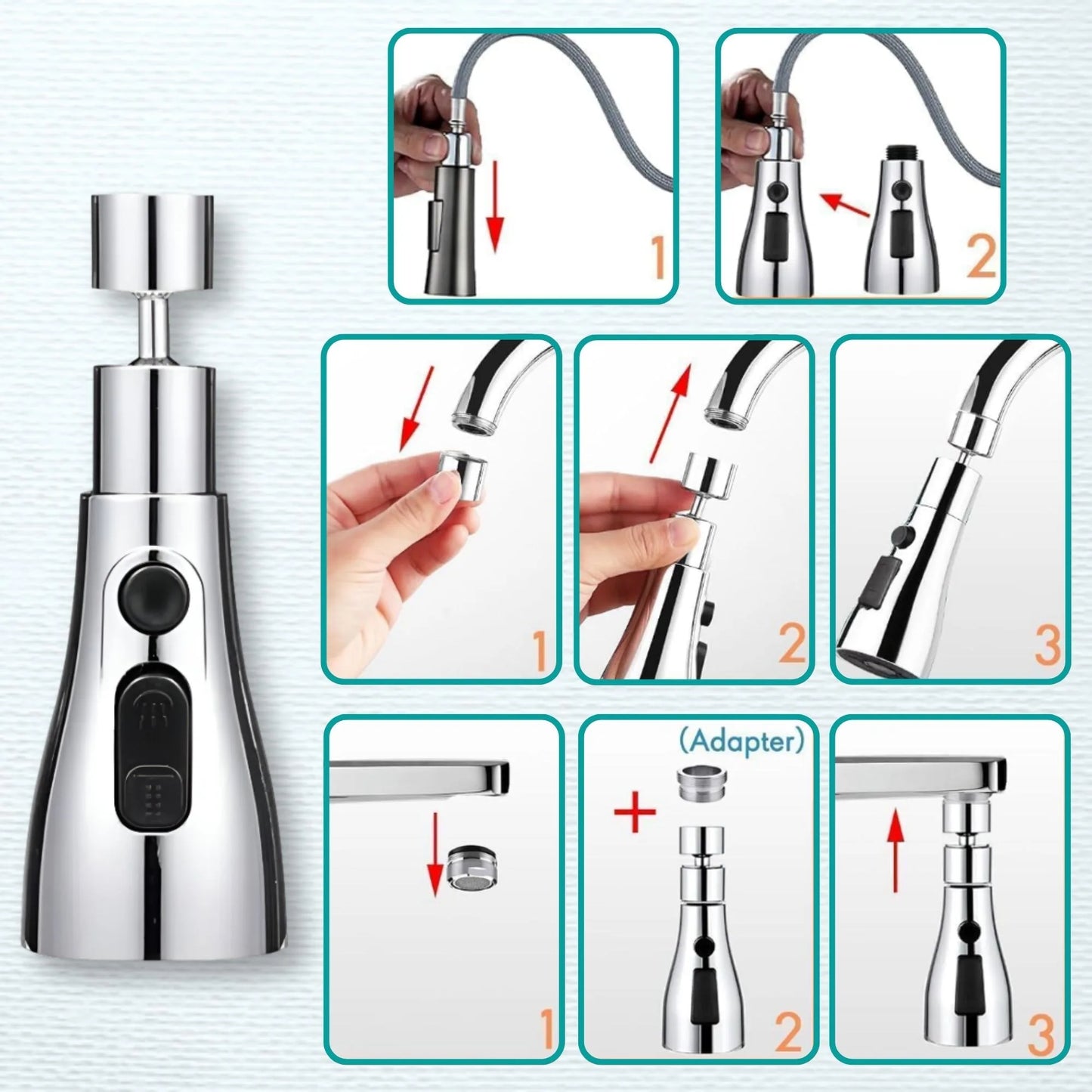 Tap Extender for Kitchen Sink – 360° Flexible Faucet Extension Attachment | 3-Mode Water-Saving Kitchen Tap Aerator Shower | Sink Tap Extension for Basin & Wash Area