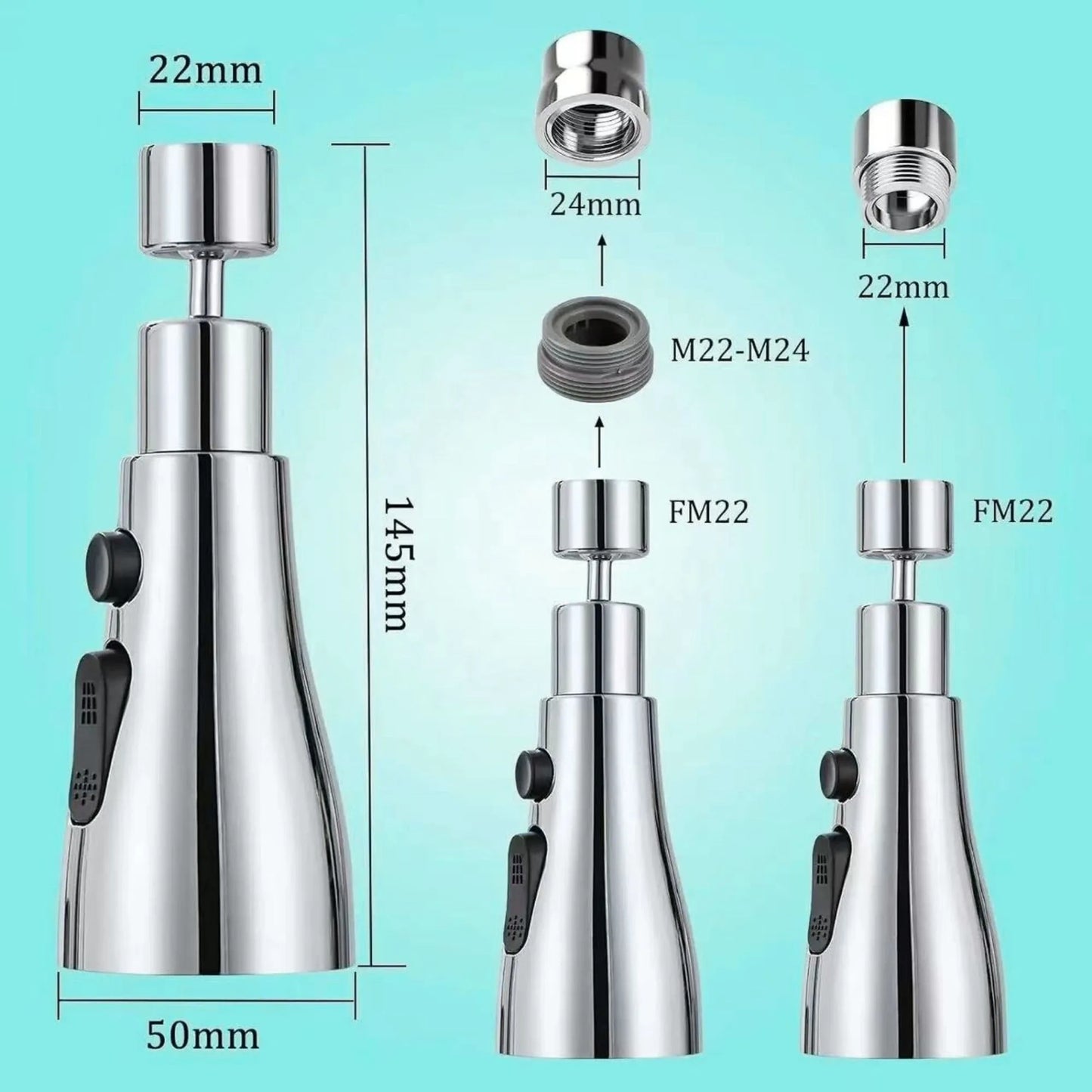 Tap Extender for Kitchen Sink – 360° Flexible Faucet Extension Attachment | 3-Mode Water-Saving Kitchen Tap Aerator Shower | Sink Tap Extension for Basin & Wash Area