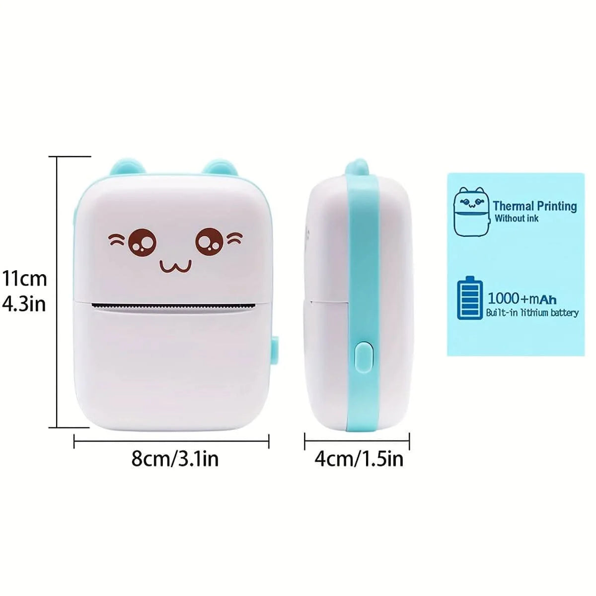 Mini Printer, Wireless Bluetooth Mobile Printer, Thermal Printer for Picture Photo Label Memo with USB Cable for Study/Android/iOS Smartphone