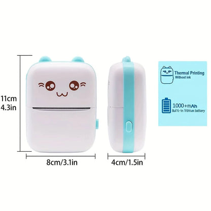 Mini Printer, Wireless Bluetooth Mobile Printer, Thermal Printer for Picture Photo Label Memo with USB Cable for Study/Android/iOS Smartphone