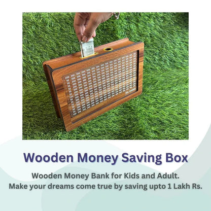 Wooden Money Bank Box for Saving ₹1 Lakh – DIY Tracker Piggy Bank for Kids & Adults