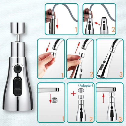 Tap Extender for Kitchen Sink – 360° Flexible Faucet Extension Attachment | 3-Mode Water-Saving Kitchen Tap Aerator Shower | Sink Tap Extension for Basin & Wash Area