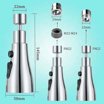 Tap Extender for Kitchen Sink – 360° Flexible Faucet Extension Attachment | 3-Mode Water-Saving Kitchen Tap Aerator Shower | Sink Tap Extension for Basin & Wash Area